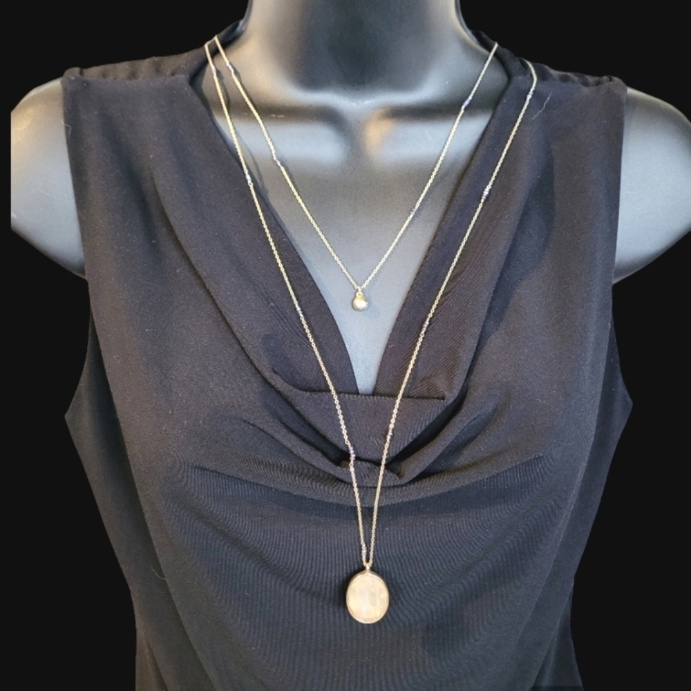 Loft double layer gold necklace with peach aventurine pendants 22" length